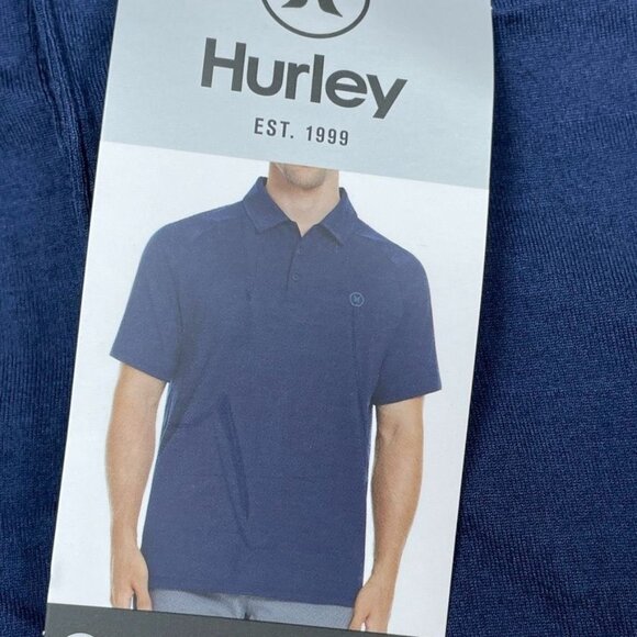 Hurley Mens Polo Shirt Large Navy Blue 88% Polyester Stretch Fabric 6838 - Picture 2 of 7